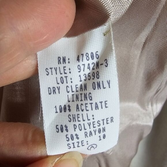 VTG 80s Oleg Cassini Taupe Cream Collarless Blazer 10 Neutral One Button Office - Picture 4 of 11